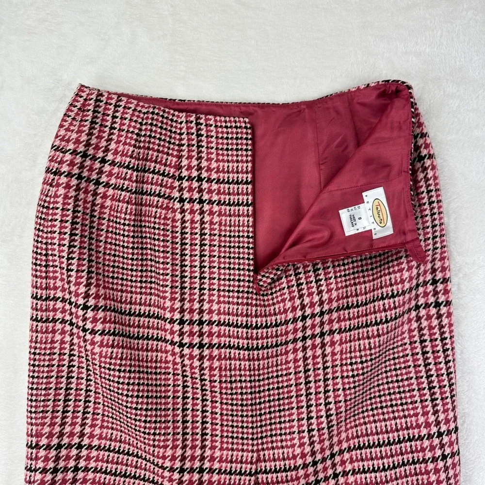 Talbots Pencil Skirt Womens 8P‎ Pink Houndstooth Plaid Preppy Lined 100% Wool